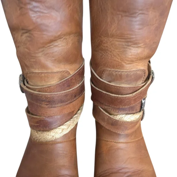 Freebird Drove Tan Distressed Leather Strappy Cowboy Boots Size 6 - Picture 8 of 17